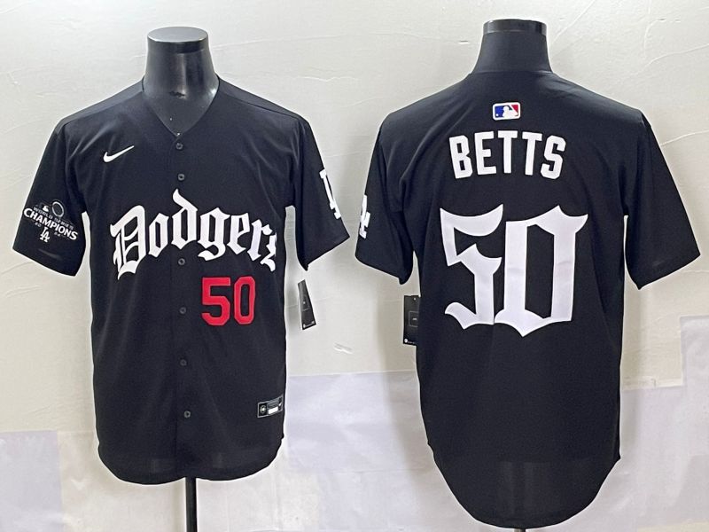 Men 2025 Los Angeles Dodgers #50 Betts Black Seventh generation Joint Name Nike MLB Jersey style 7